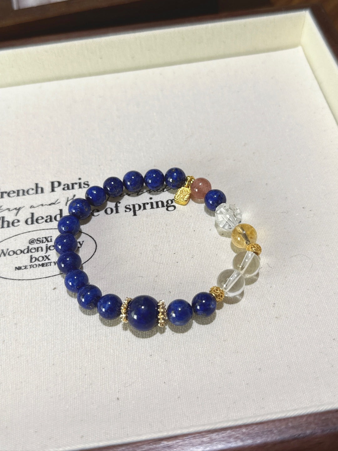 ▫️▪️ Lapis lazuli white crystal strawberry crystal bracelet